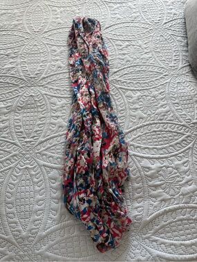 J. Crew Red, Blue & Brown Abstract Print Scarf
